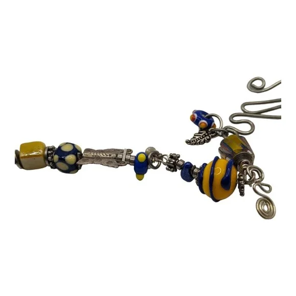 Beautiful Artisian-Made Blue Yellow Red Art Glass Ceramic 8" Bracelet Butterfly - Picture 4 of 13